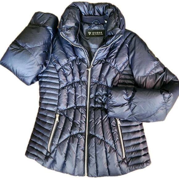 GUESS Women’s Size Medium Quilted Puffer Jacket Blue Excellent Condition - Picture 2 of 8